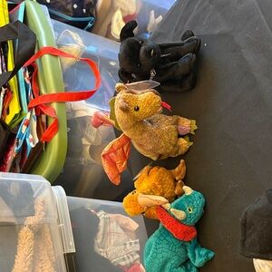 Beanie babies Plush Dragon Toy Set - Black, Brown, Orange, Teal